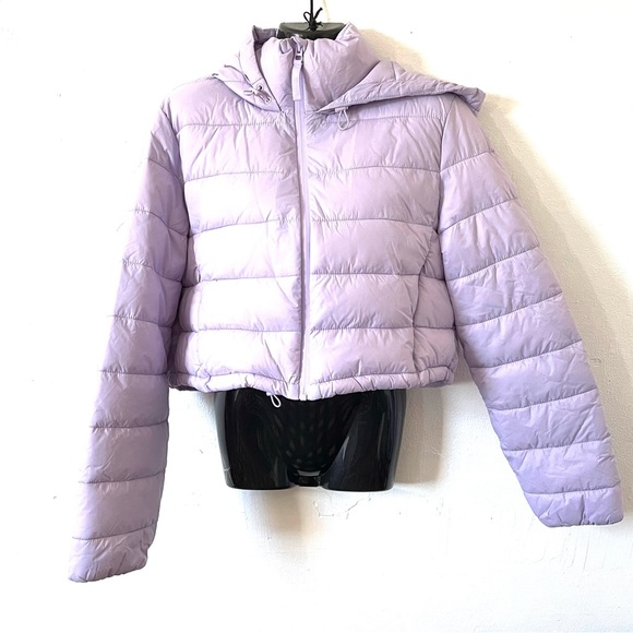 Zara water repelllent cropped lila lavender puffer hoodie jacket - Picture 6 of 12